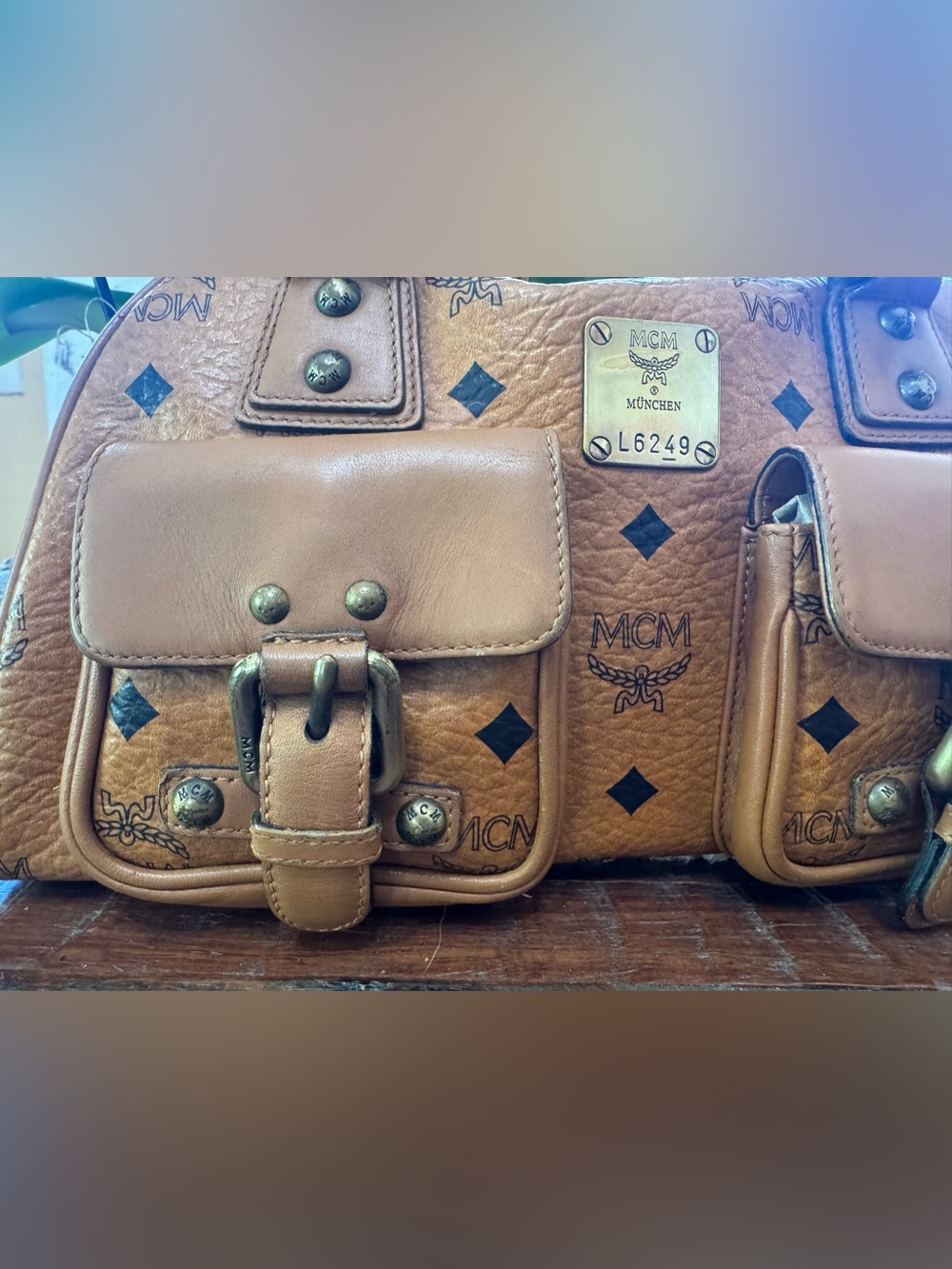 MCM Cognac Visetos Monogram dual-pocket satchel - Picture 11 of 17